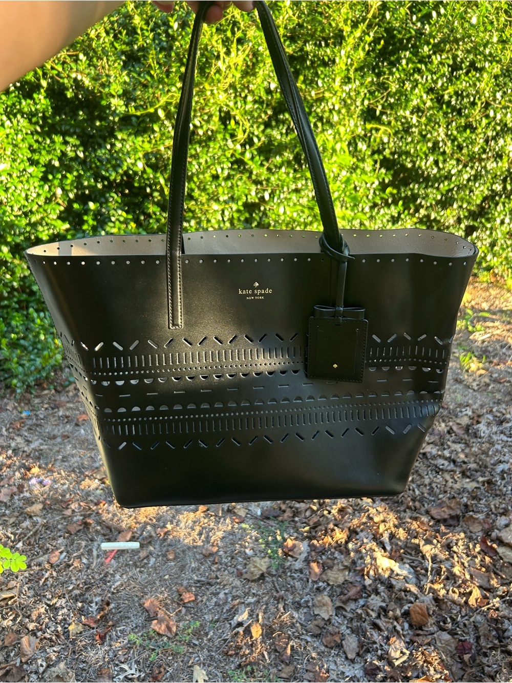 Kate Spade Harmony Metro Black White Reversible Perforated Leather Tote Bag